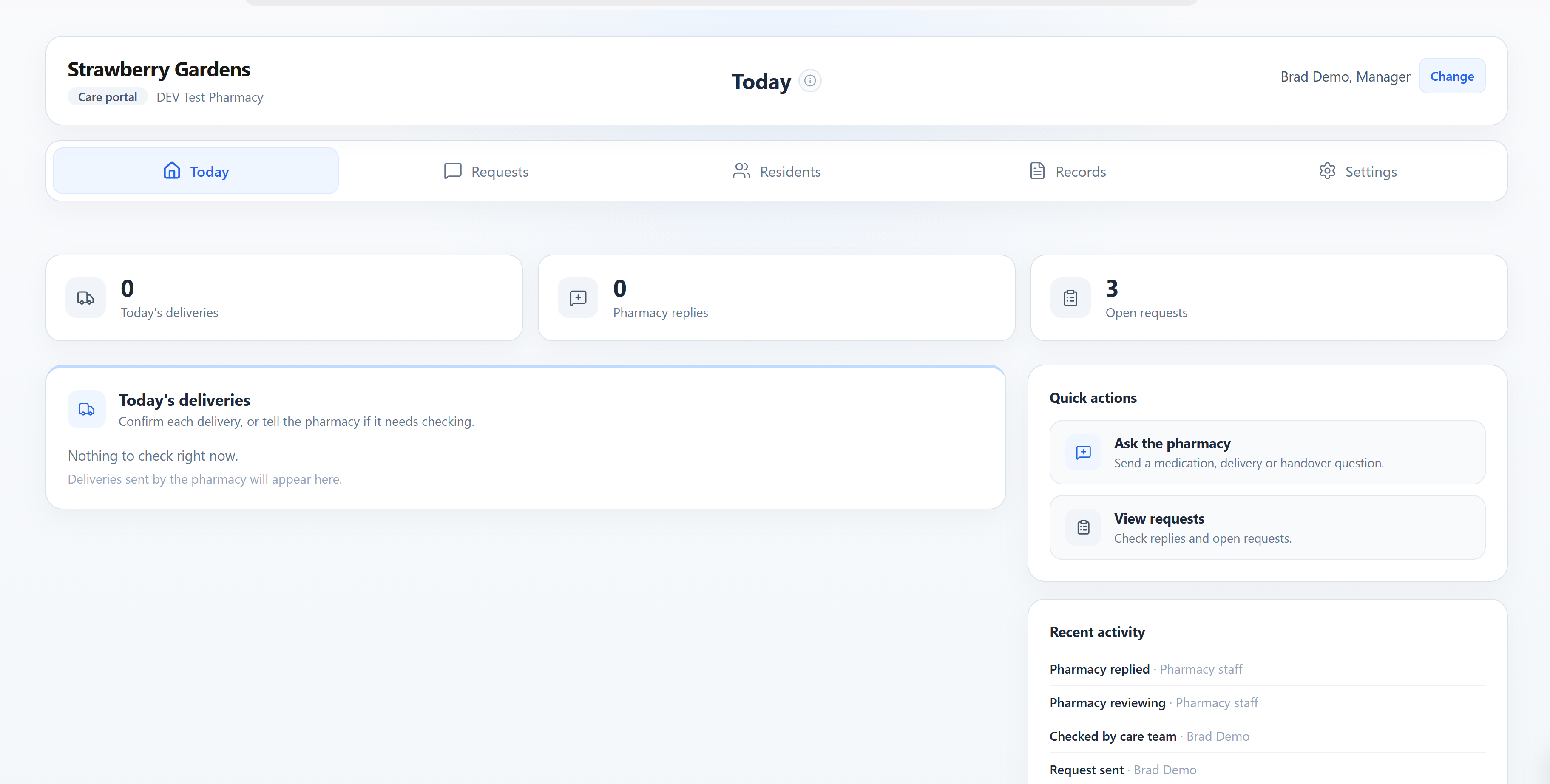 Care Connect interface