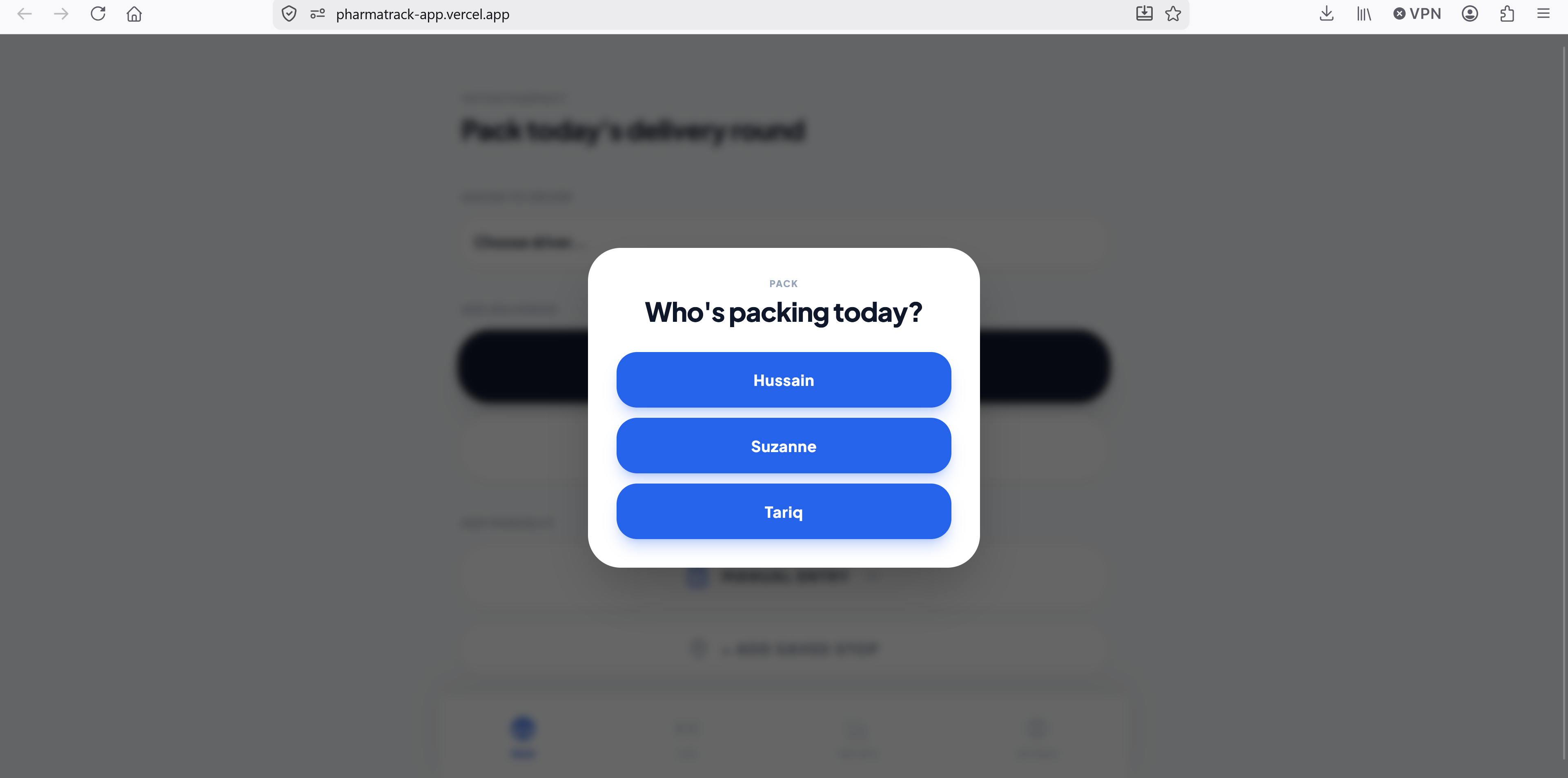 PharmaTrack live round — deliveries in progress, live map